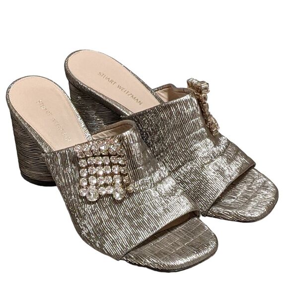 Stuart Weitzman Theone jeweled slides in silver metallic sized 6.5M - Picture 12 of 12